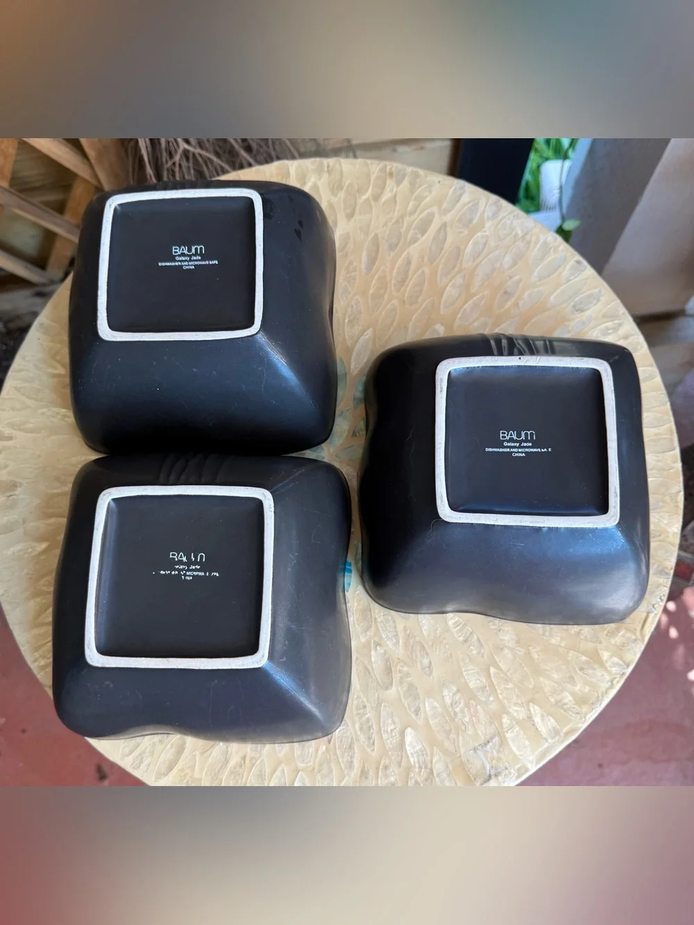 Set of 3 Baum Galaxy Jade Square Soup/Cereal Bowls Brown, green and gold